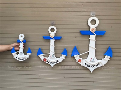 Mỏ neo gỗ Welcome quấn dây thừng đính phụ kiện [3 Size - 2 màu] C32-50-67cm MONEO-05